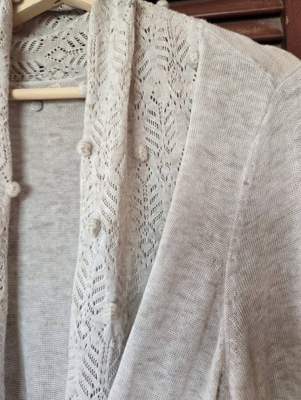 Knitted & Knotted For Anthropologie Open Crochet Cardigan Selt Tie Otmeal XL - Picture 5 of 13